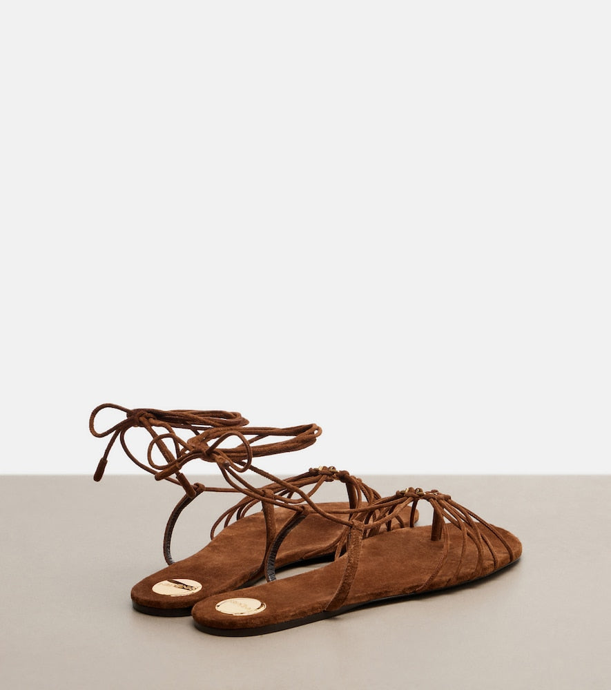 Brown Saint Laurent Babylone suede sandals - Flat Sandals