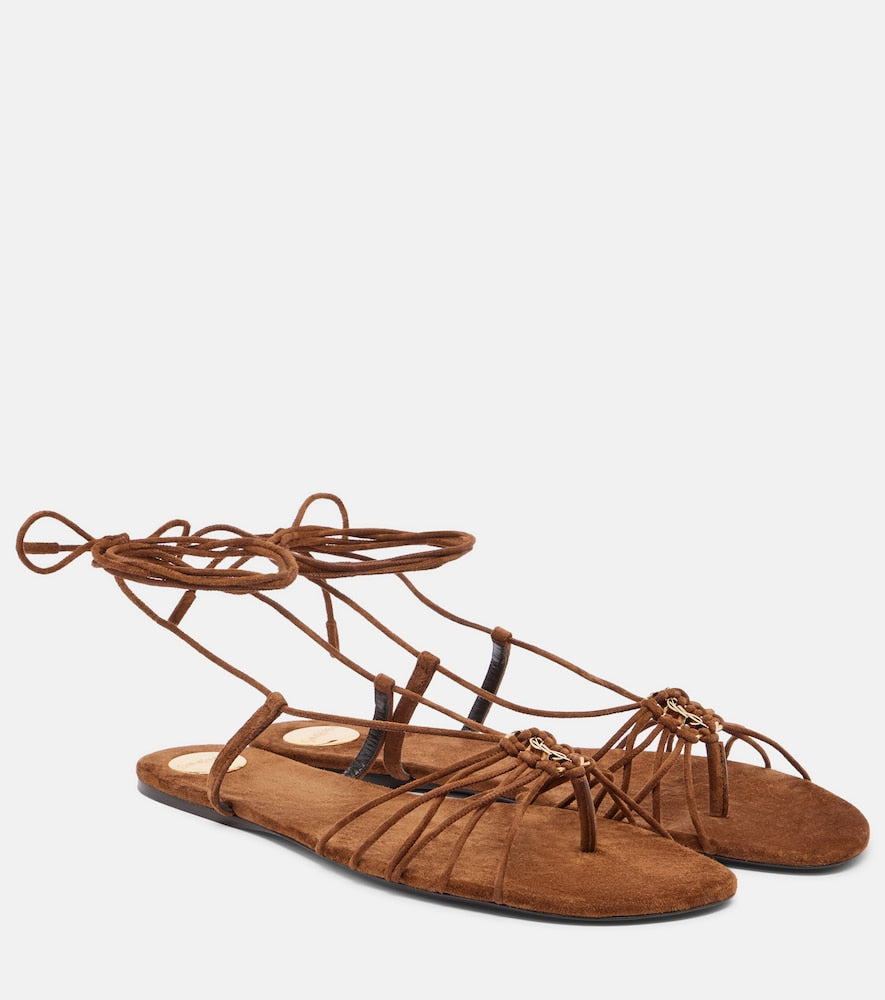 Brown Saint Laurent Babylone suede sandals - Flat Sandals