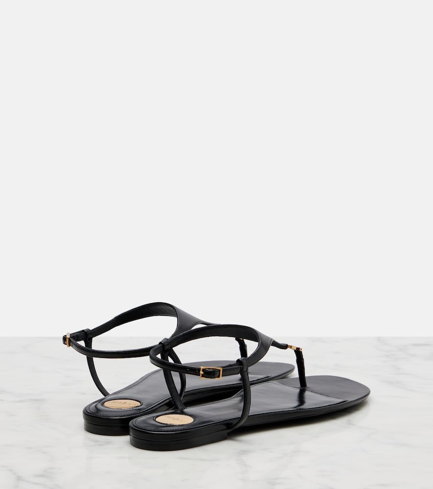 Saint Laurent Cassandre leather thong sandals - Black Flat Sandals