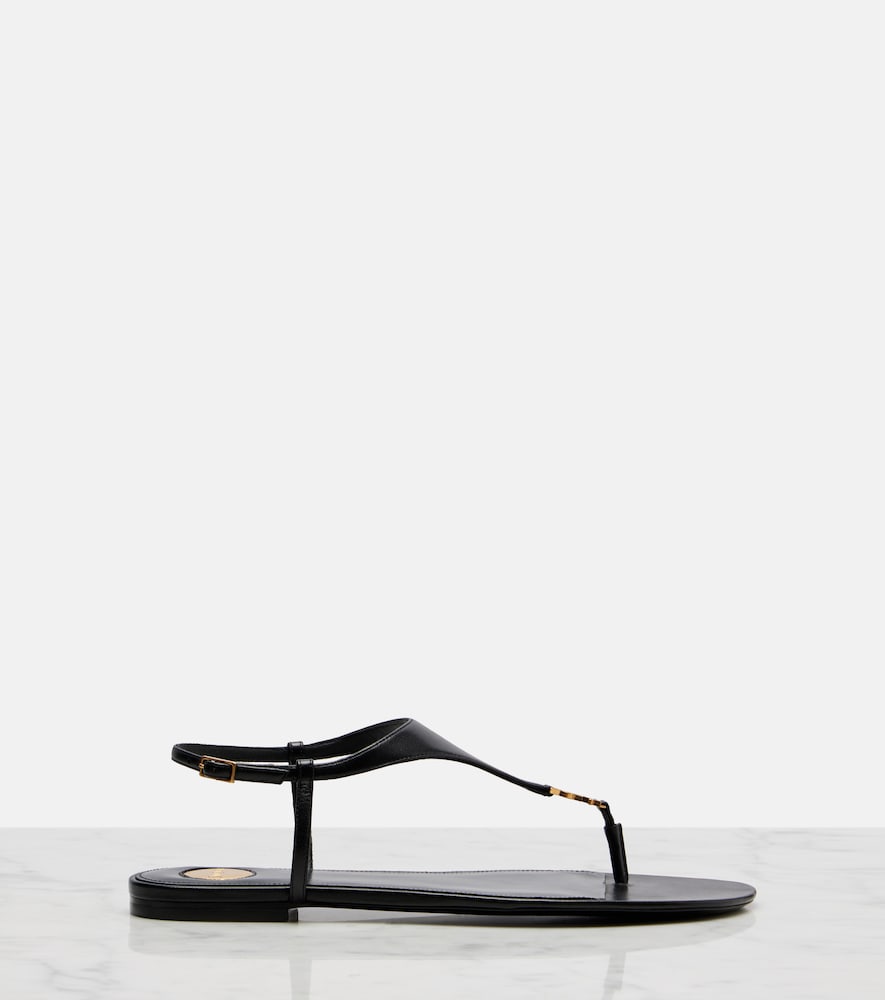 Saint Laurent Cassandre leather thong sandals - Black Flat Sandals