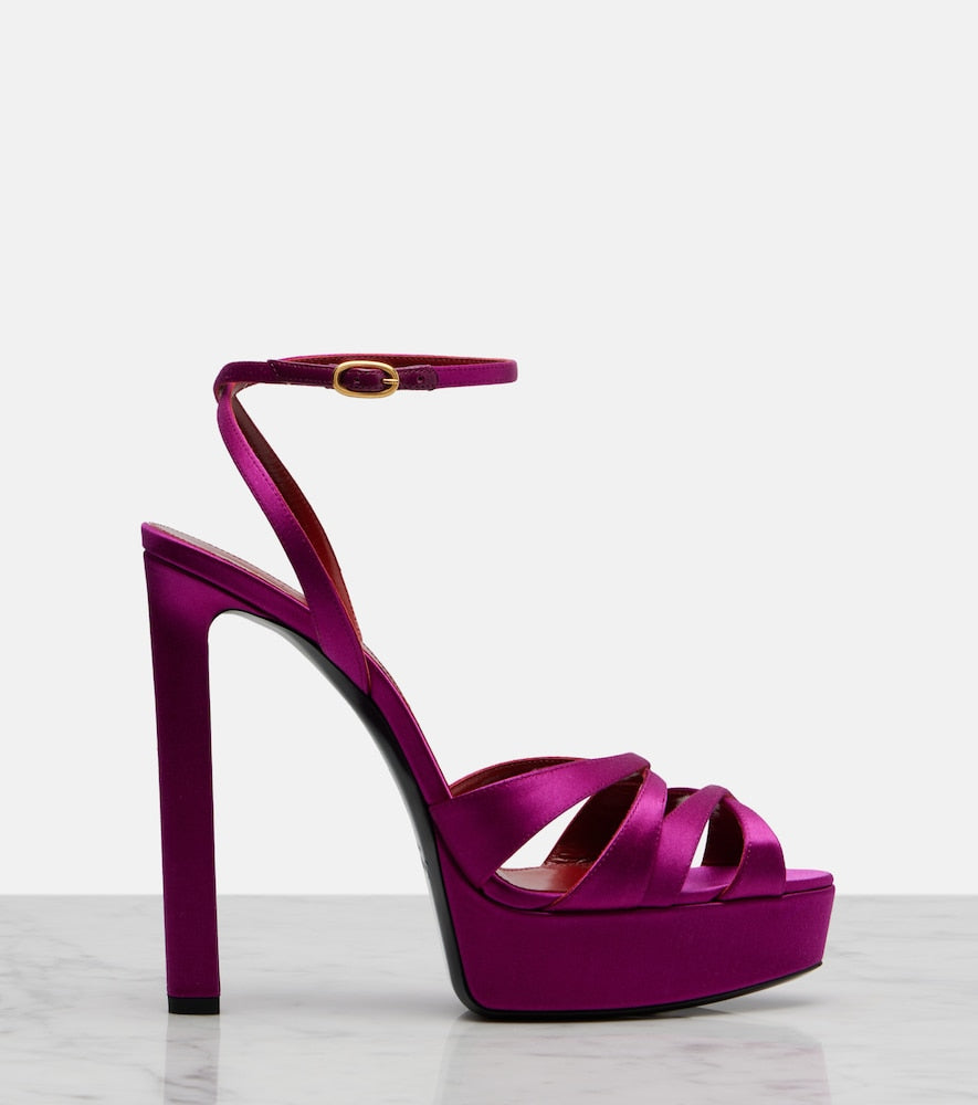 Saint Laurent Chandelle crepe satin sandals (Purple) - Heeled Sandals