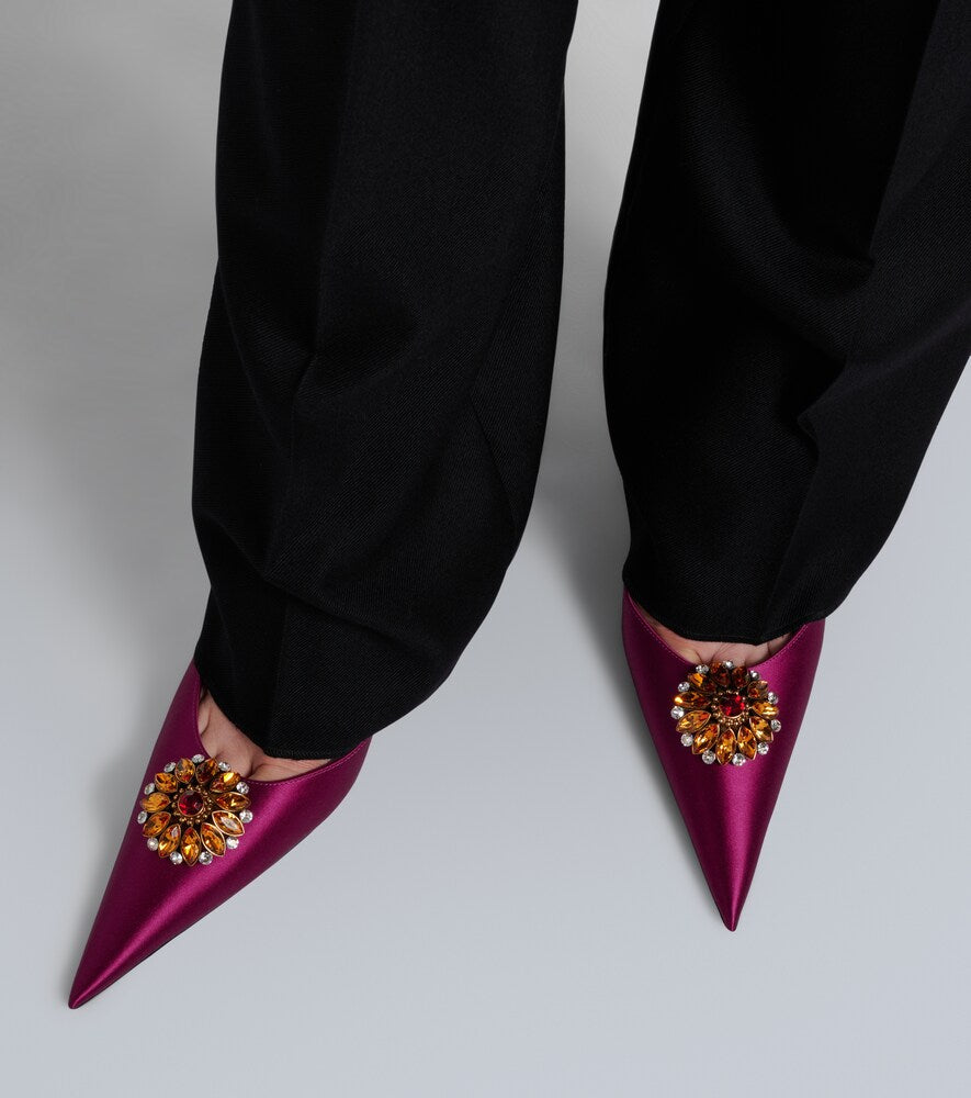 Saint Laurent Cosmo embellished satin crepe mules - Purple High-Heel Pumps
