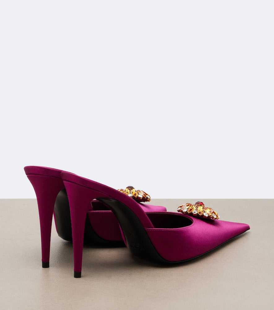 Saint Laurent Cosmo embellished satin crepe mules - Purple High-Heel Pumps