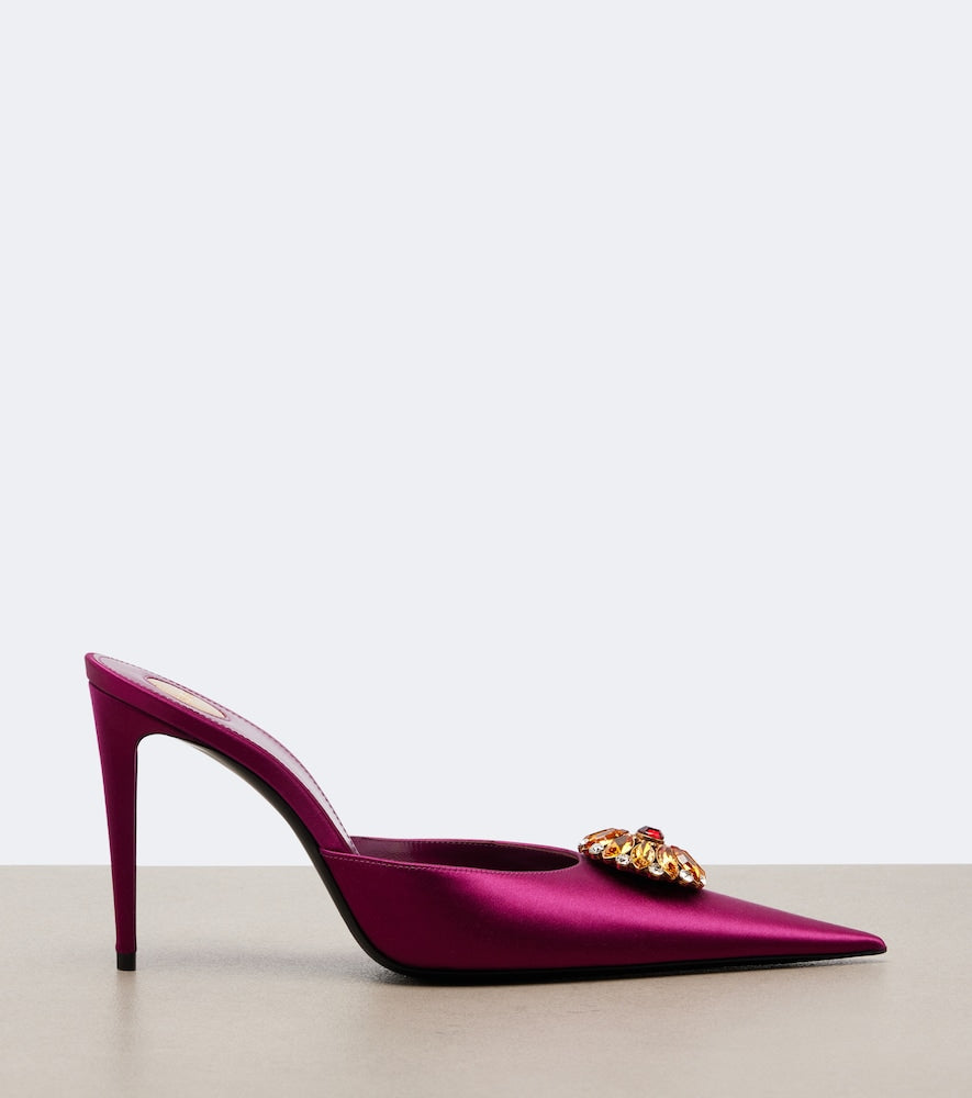 Saint Laurent Cosmo embellished satin crepe mules - Purple High-Heel Pumps