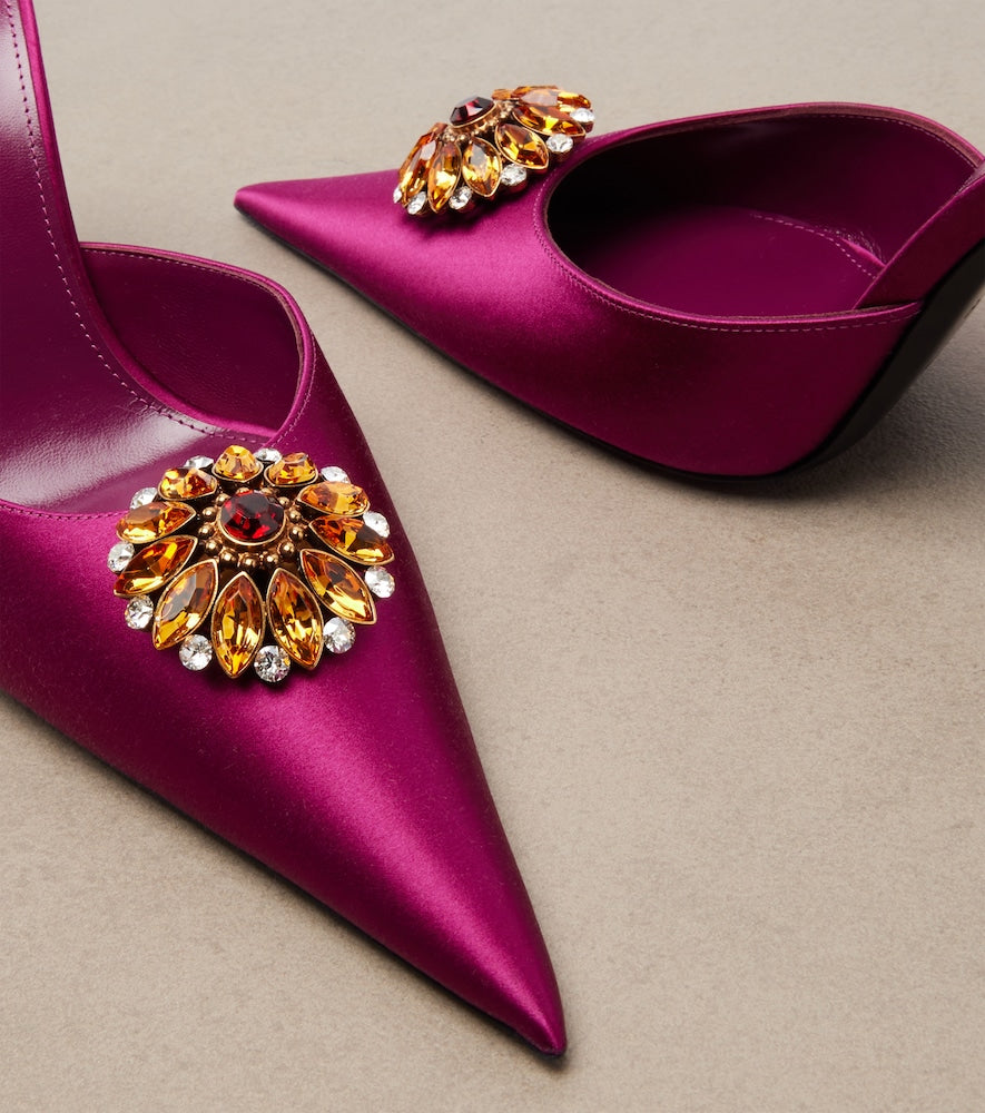 Saint Laurent Cosmo embellished satin crepe mules - Purple High-Heel Pumps