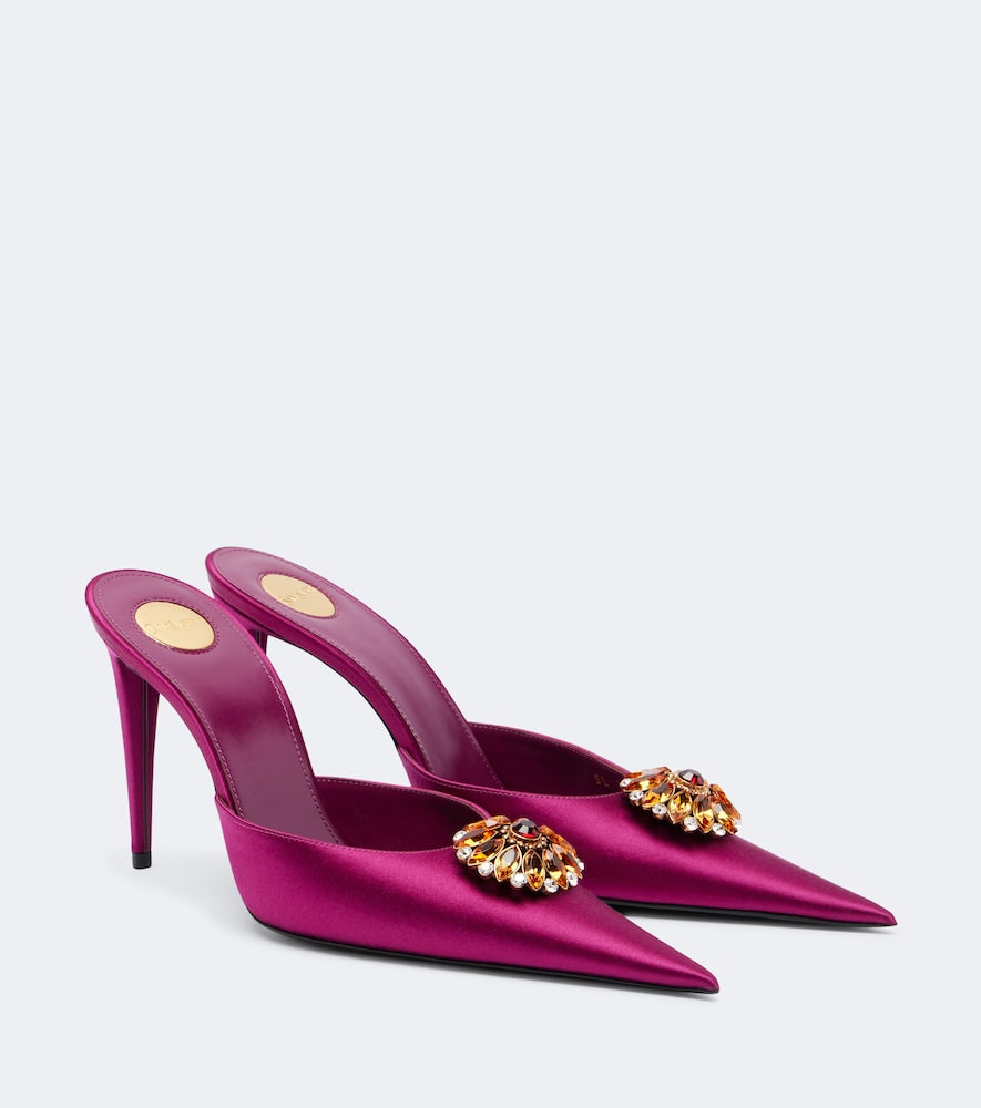 Saint Laurent Cosmo embellished satin crepe mules - Purple High-Heel Pumps