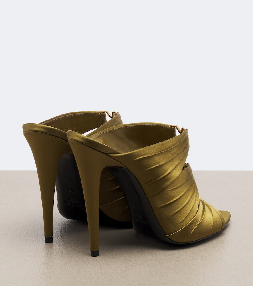 Saint Laurent Emilie embellished crepe satin mules - Green Heeled Sandals