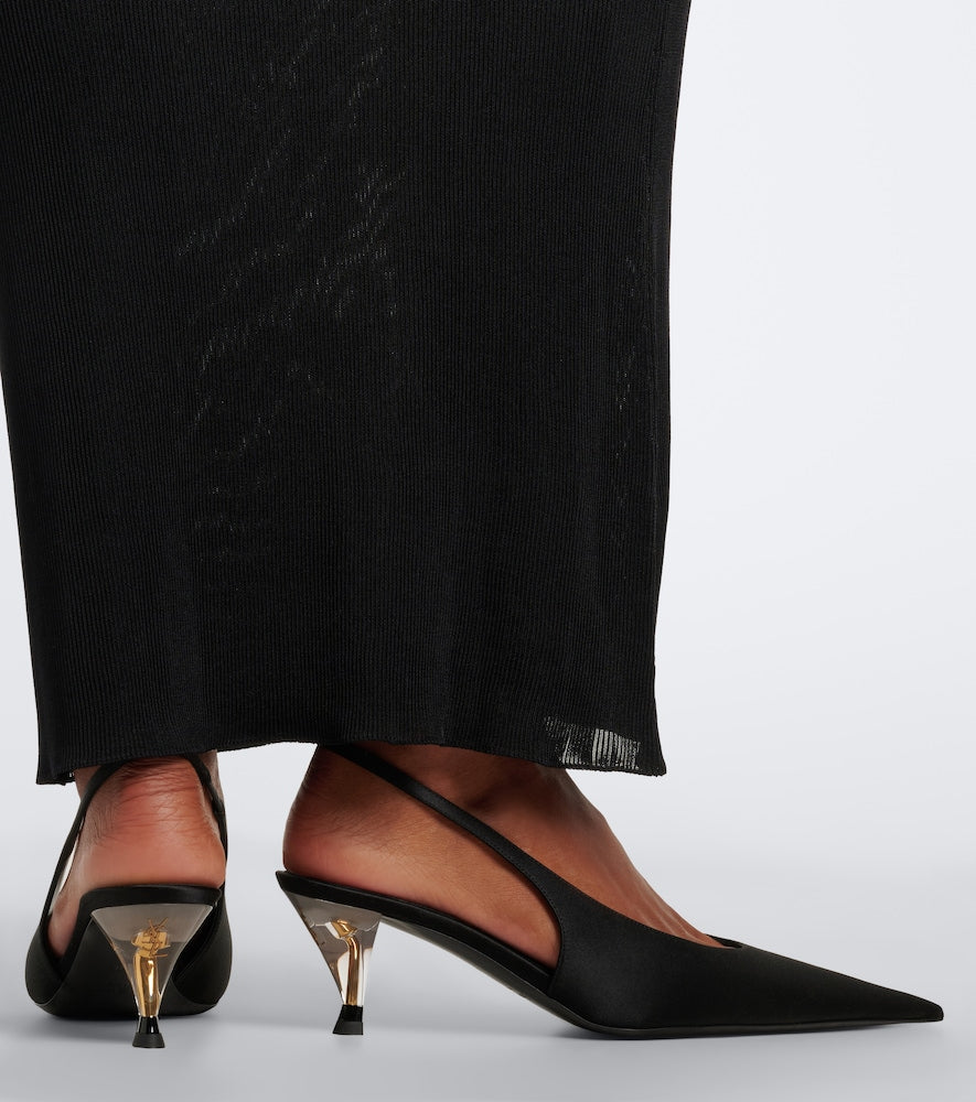 Saint Laurent Fanny crepe satin slingback pumps - Black Mid Heel Pumps