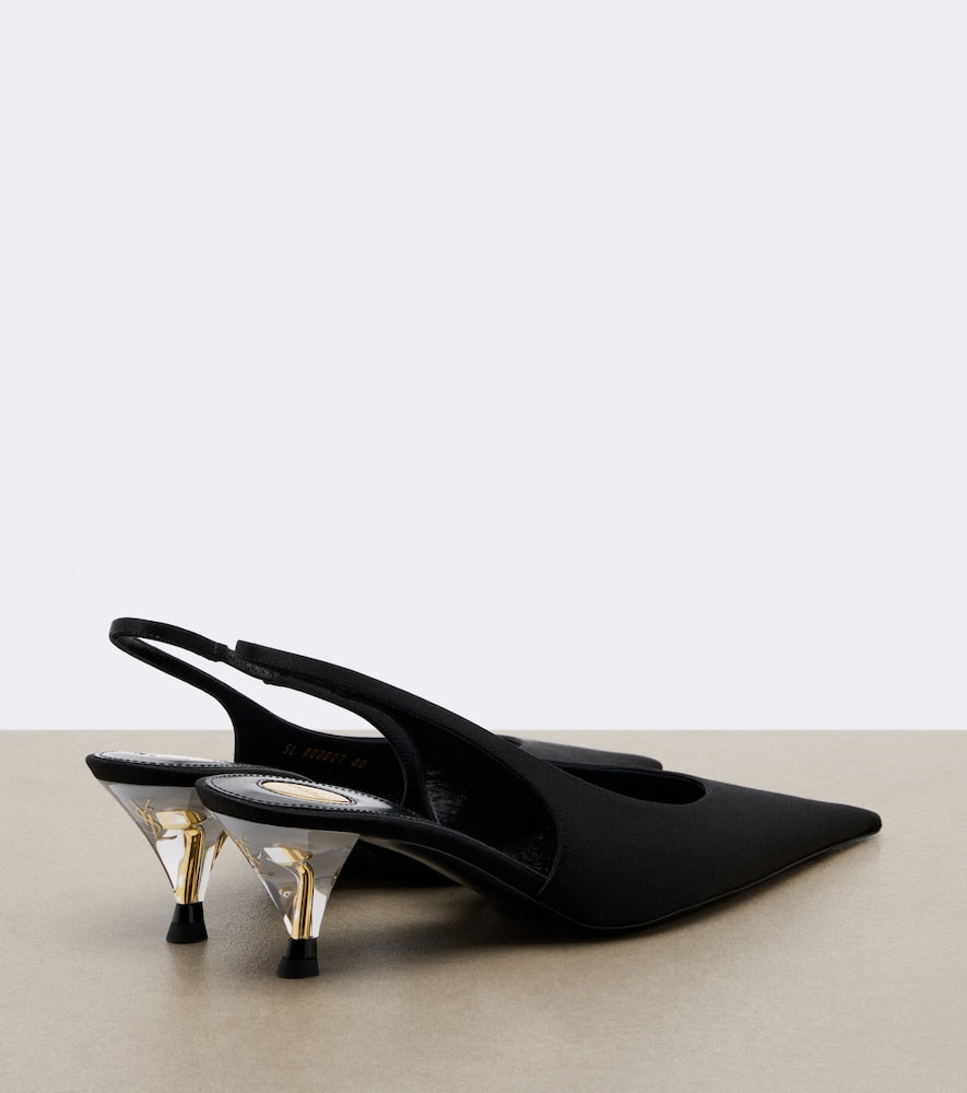 Saint Laurent Fanny crepe satin slingback pumps - Black Mid Heel Pumps