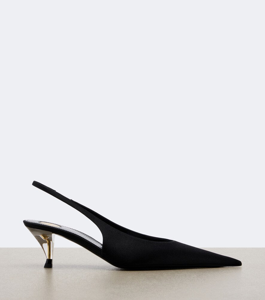 Saint Laurent Fanny crepe satin slingback pumps - Black Mid Heel Pumps