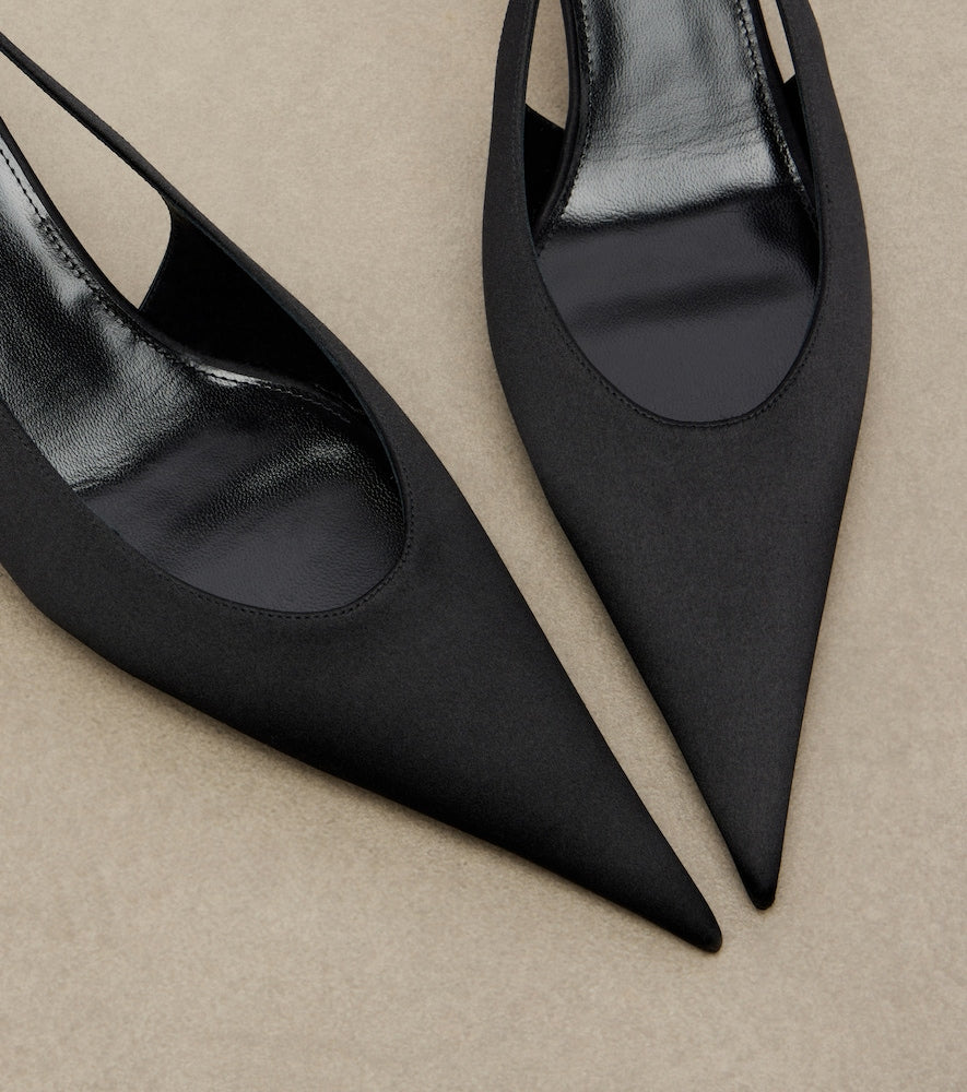 Saint Laurent Fanny crepe satin slingback pumps - Black Mid Heel Pumps