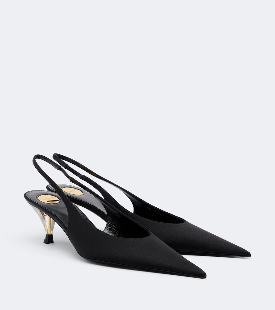 Saint Laurent Fanny crepe satin slingback pumps - Black Mid Heel Pumps