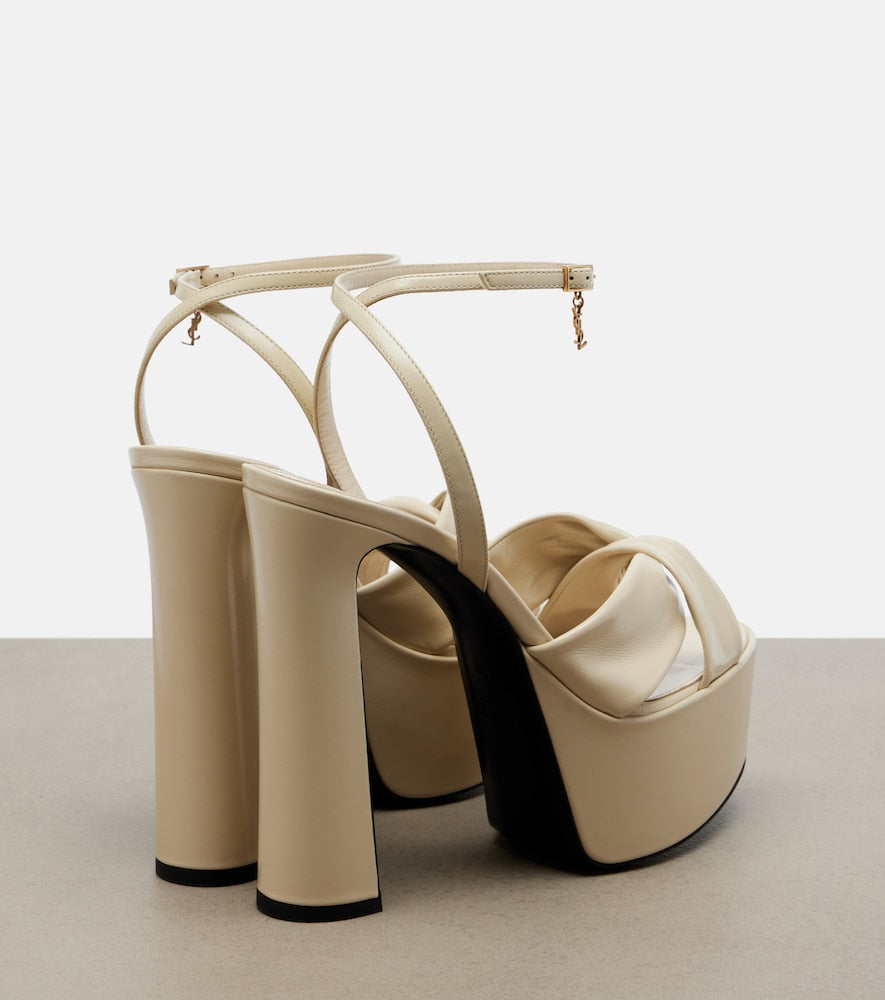Beige Saint Laurent Franciane leather platform sandals - Heeled Sandals