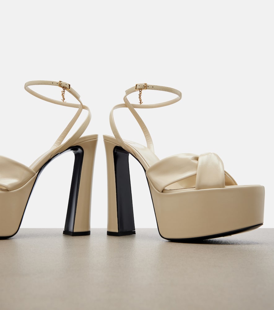 Beige Saint Laurent Franciane leather platform sandals - Heeled Sandals