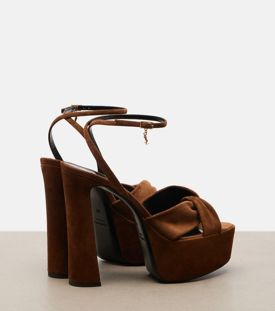 Saint Laurent Franciane leather platform sandals (Brown) - Heeled Sandals