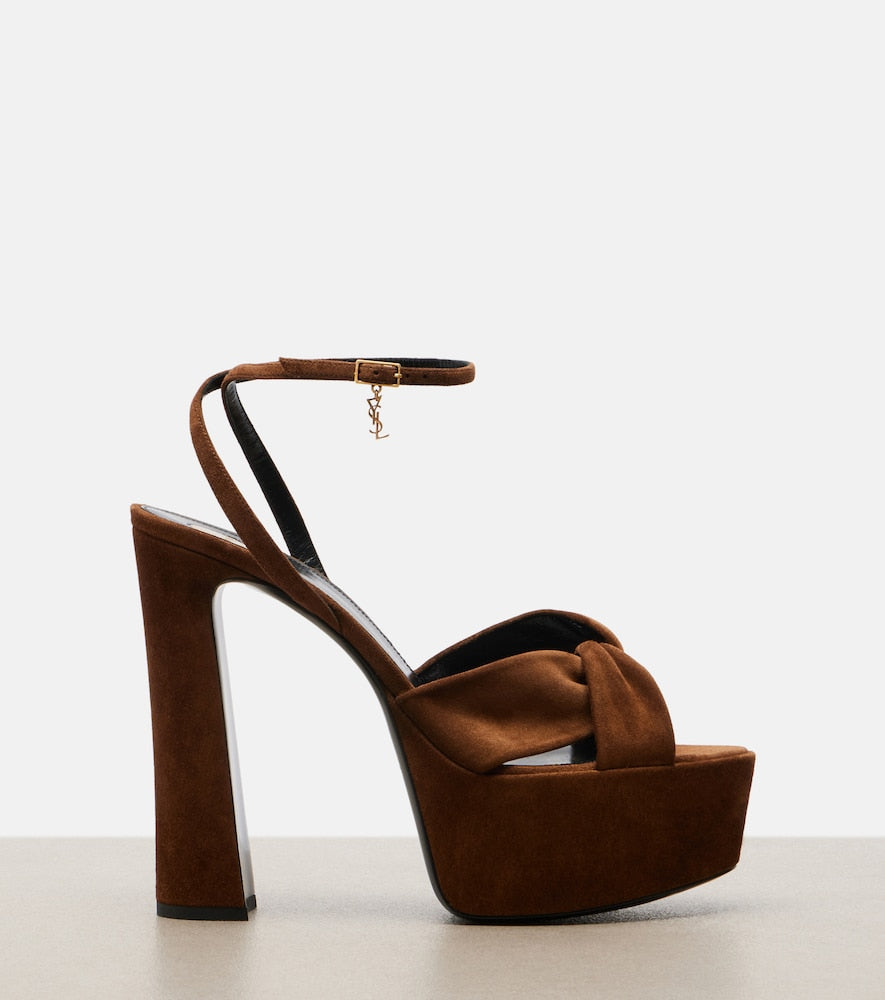 Saint Laurent Franciane leather platform sandals (Brown) - Heeled Sandals