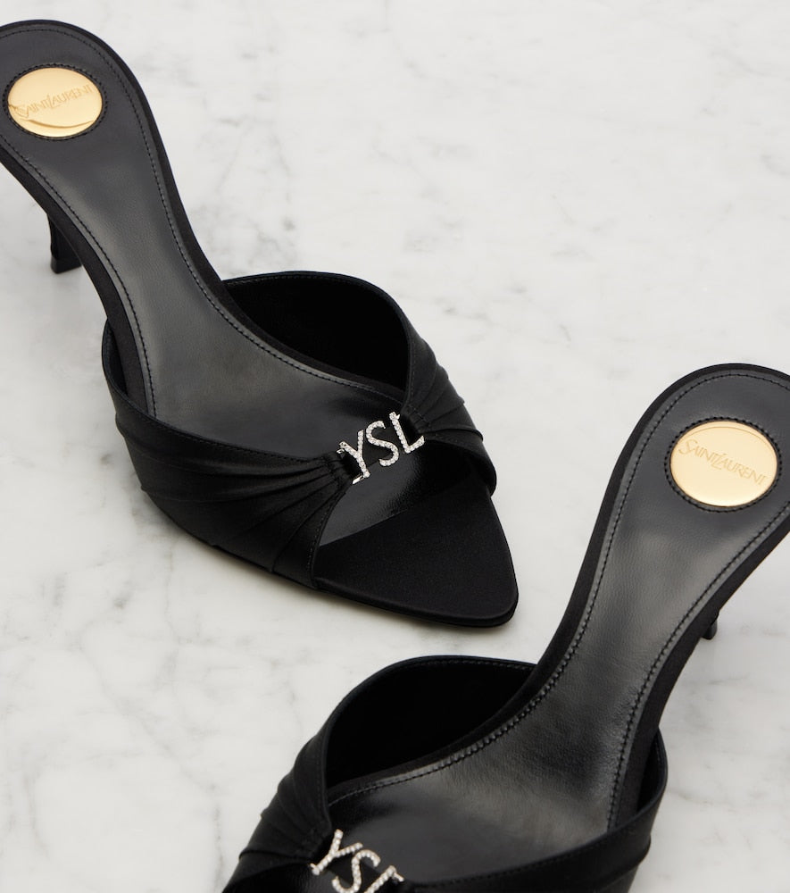 Saint Laurent Jerry 60 embellished crepe satin mules in Black - Heeled Sandals
