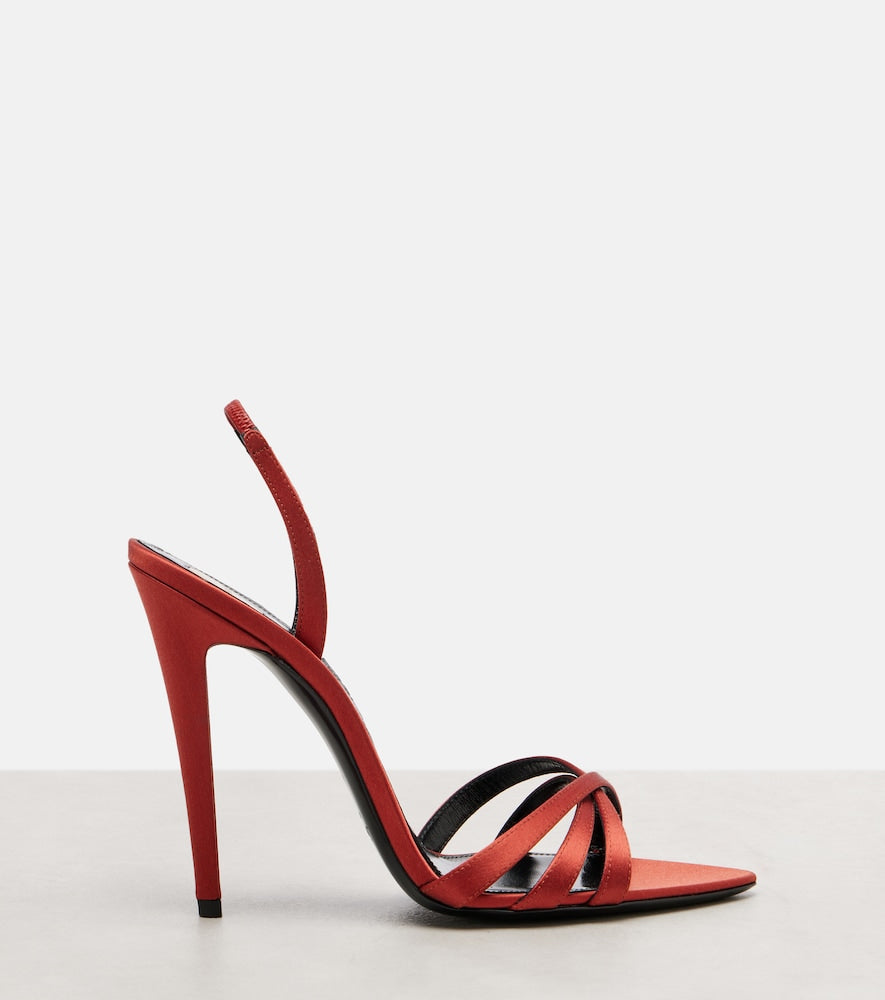 Saint Laurent Kate crepe satin slingback sandals (Red) - Heeled Sandals