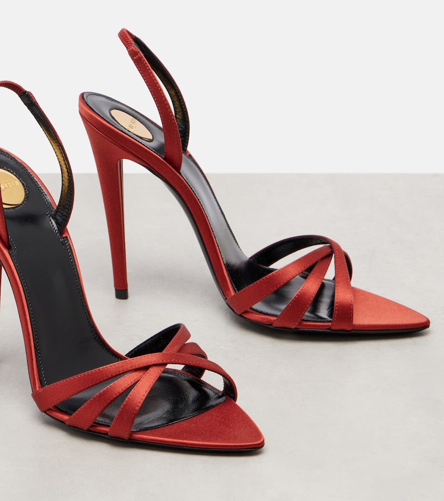 Saint Laurent Kate crepe satin slingback sandals (Red) - Heeled Sandals