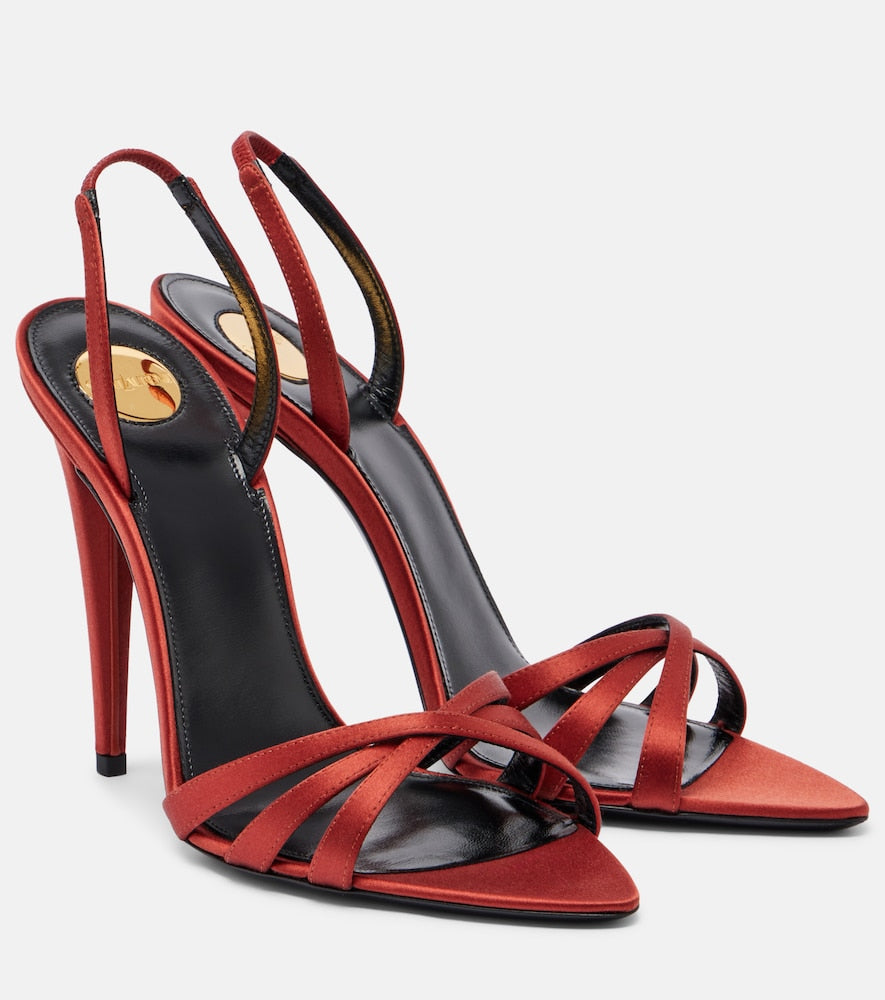 Saint Laurent Kate crepe satin slingback sandals (Red) - Heeled Sandals