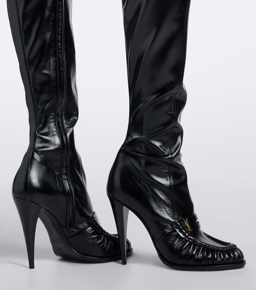Saint Laurent Le Loafer leather knee-high boots - Black Knee-high Boots