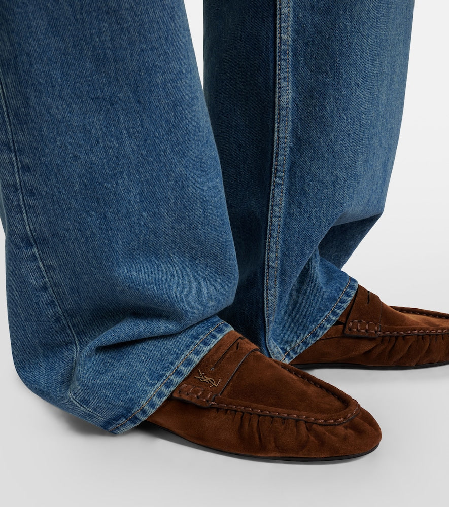 Saint Laurent Le Loafer suede mules in Brown - Mules