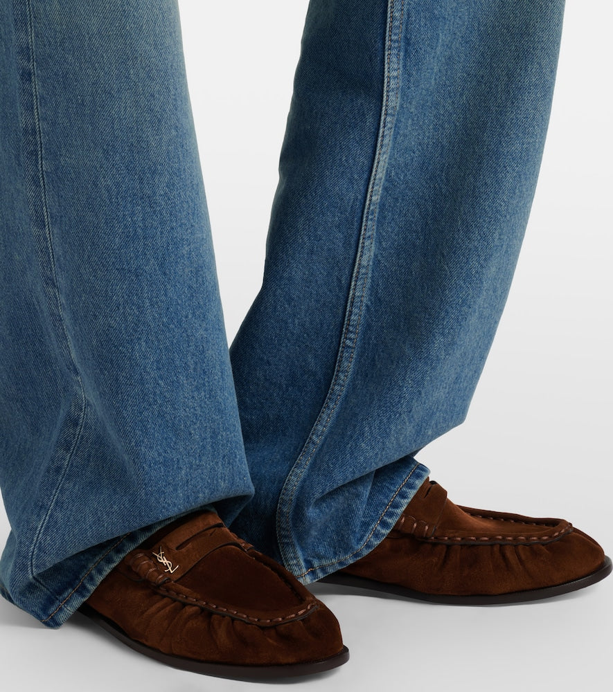 Brown Saint Laurent Le Loafer suede penny loafers - Loafers