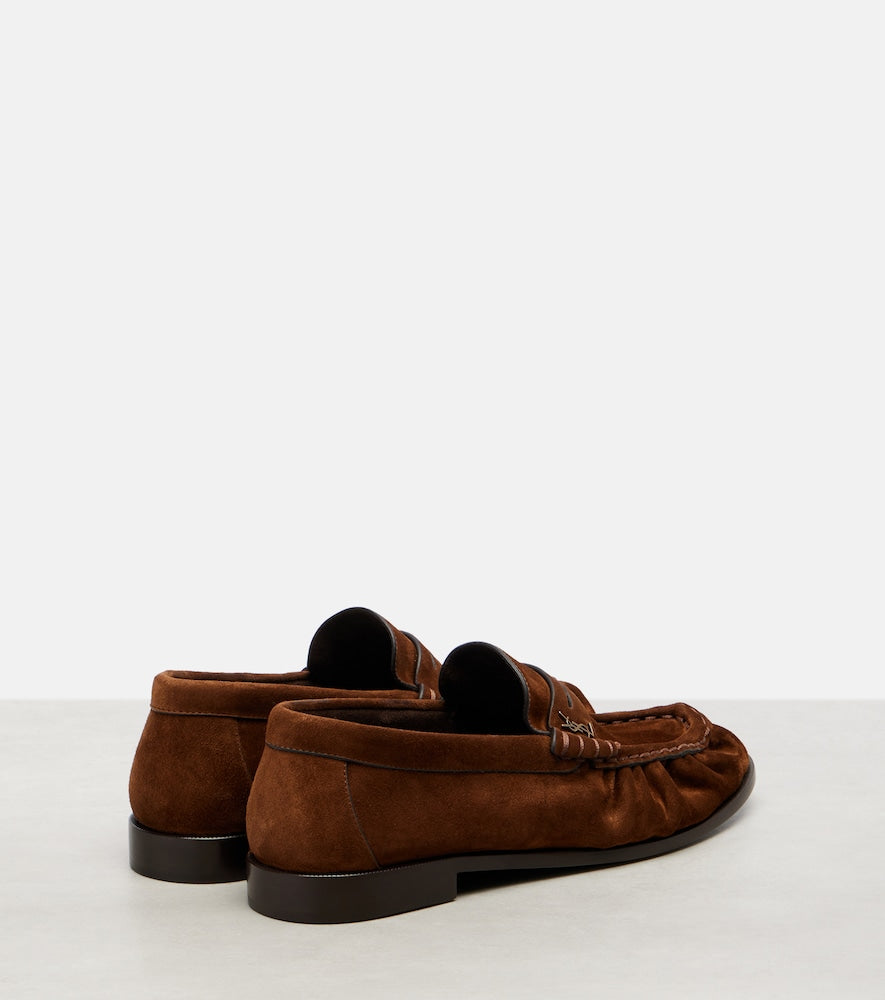Brown Saint Laurent Le Loafer suede penny loafers - Loafers