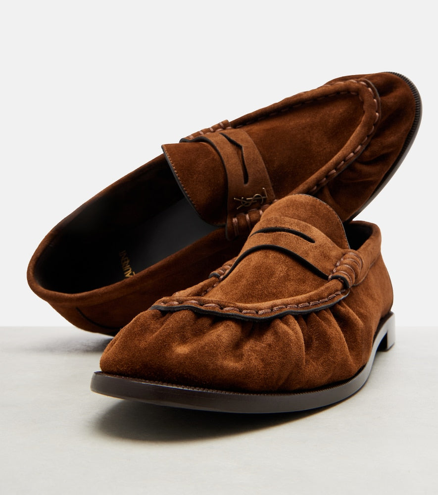Brown Saint Laurent Le Loafer suede penny loafers - Loafers