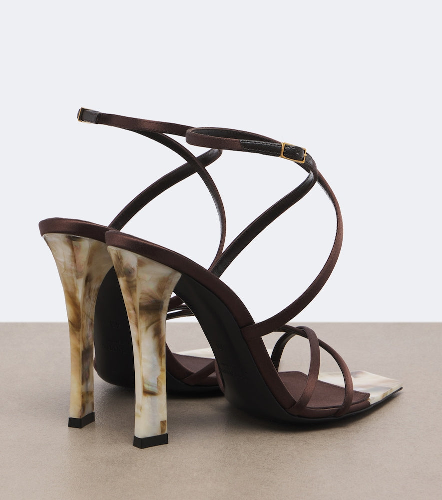 Brown Saint Laurent Lutetia satin and mother-of-pearl sandals - High Heels