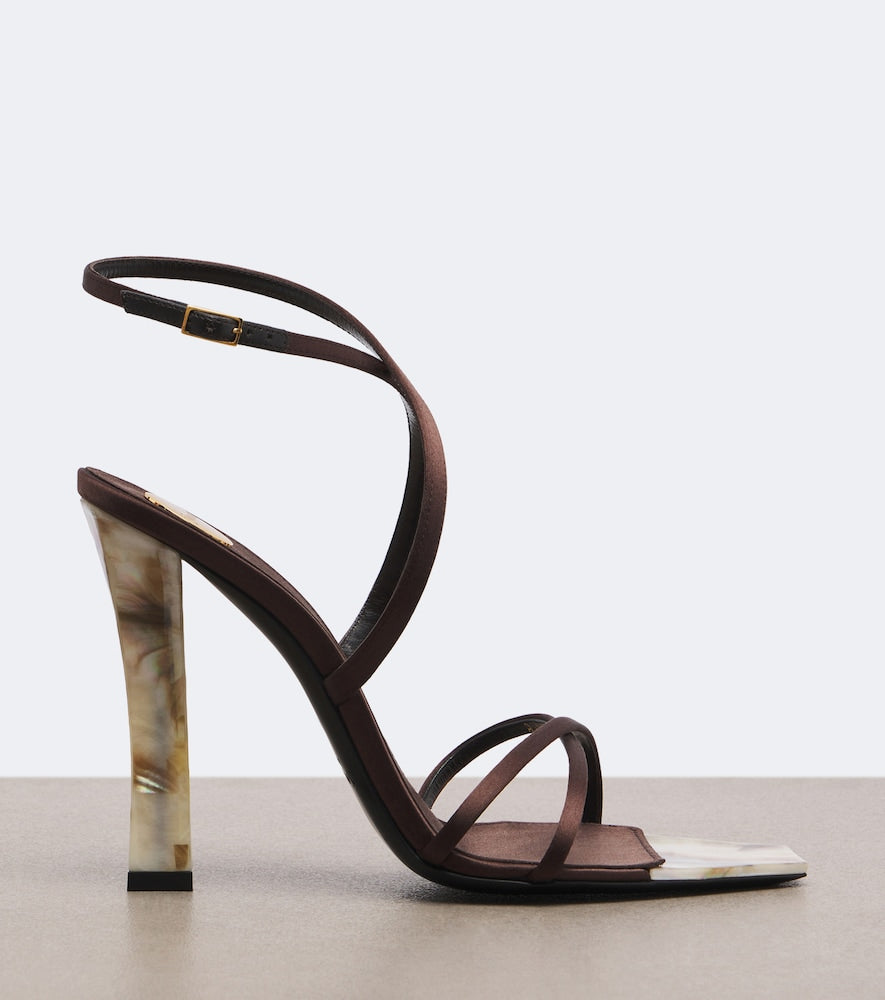 Brown Saint Laurent Lutetia satin and mother-of-pearl sandals - High Heels