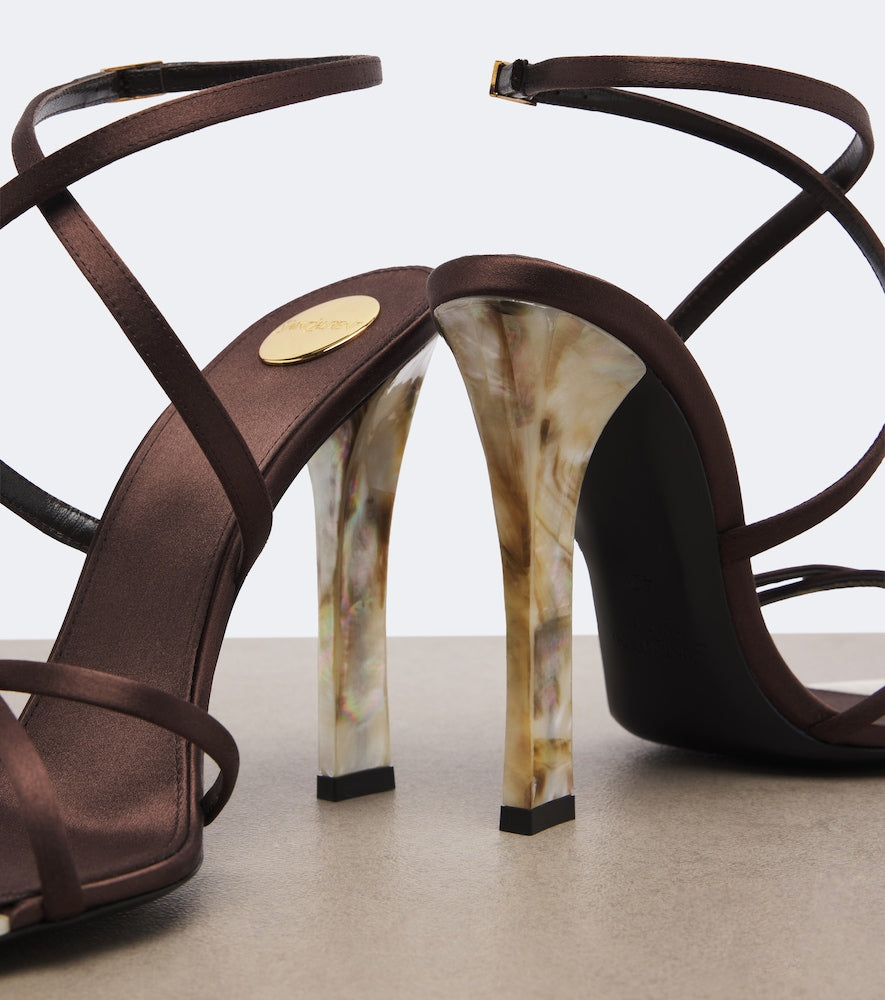 Brown Saint Laurent Lutetia satin and mother-of-pearl sandals - High Heels
