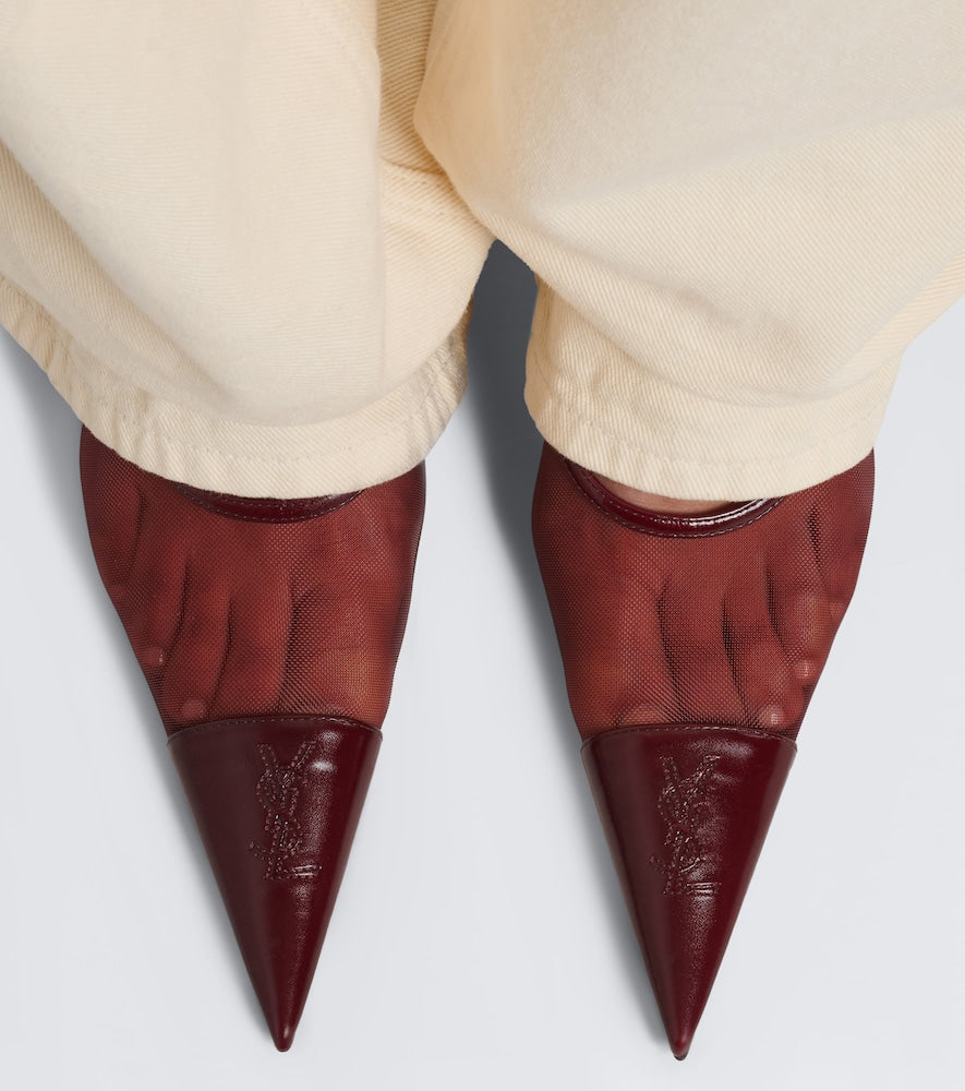 Saint Laurent Renee mesh and leather mules (Burgundy) - Mid Heel Pumps