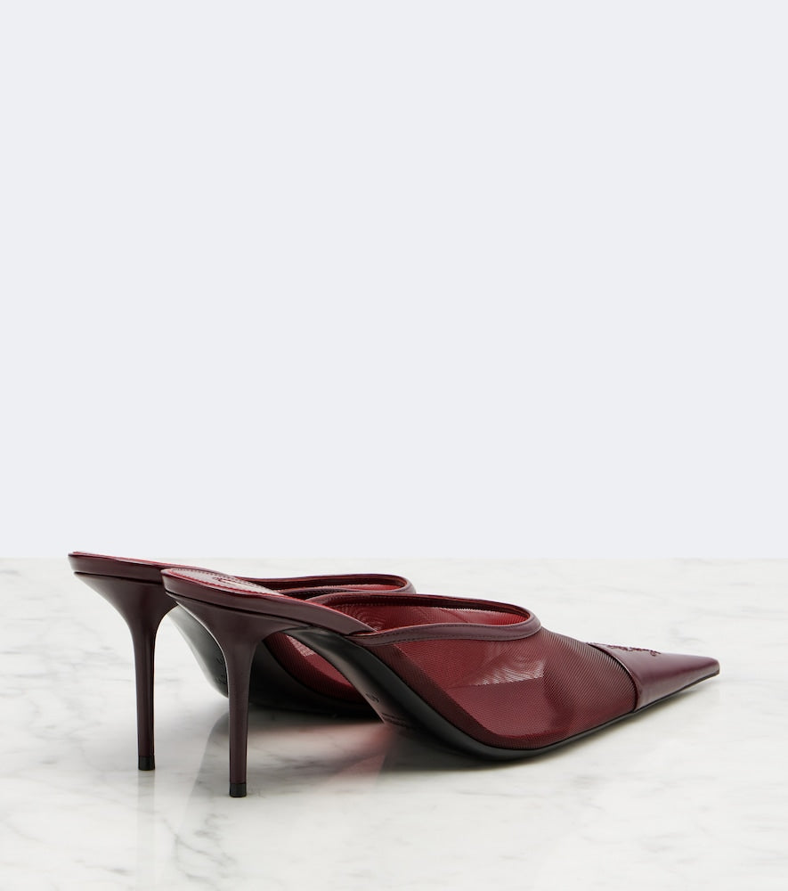 Saint Laurent Renee mesh and leather mules (Burgundy) - Mid Heel Pumps