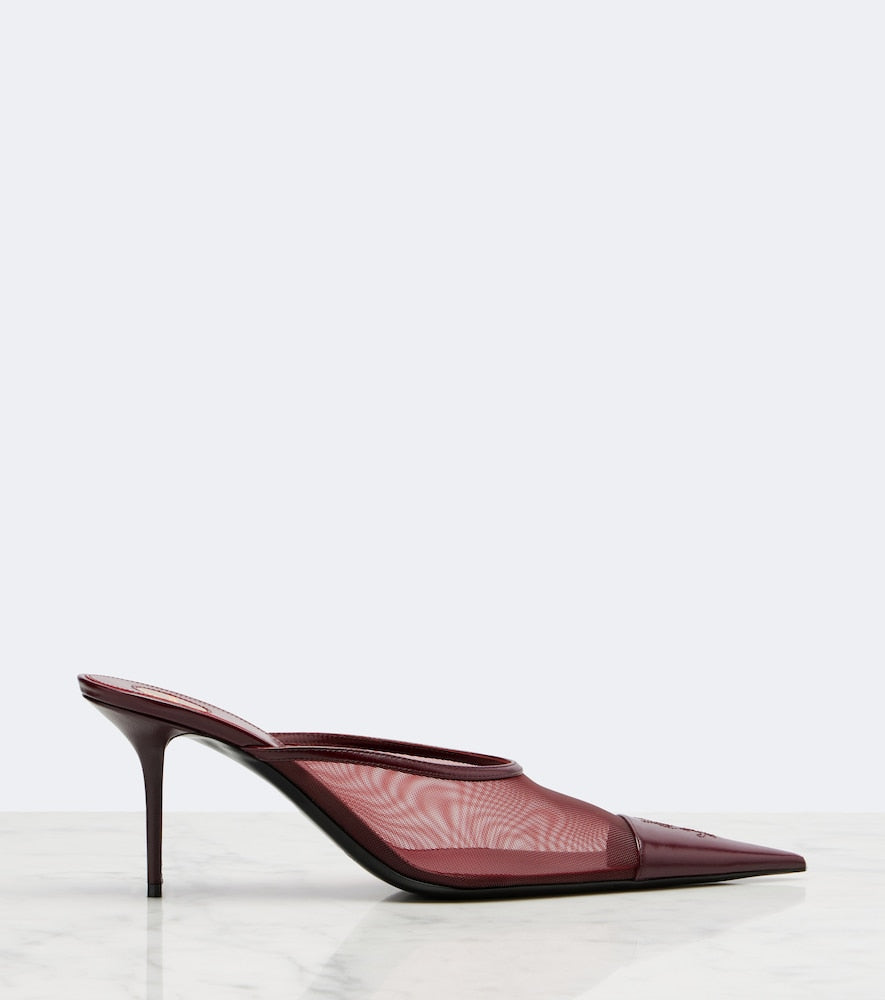Saint Laurent Renee mesh and leather mules (Burgundy) - Mid Heel Pumps