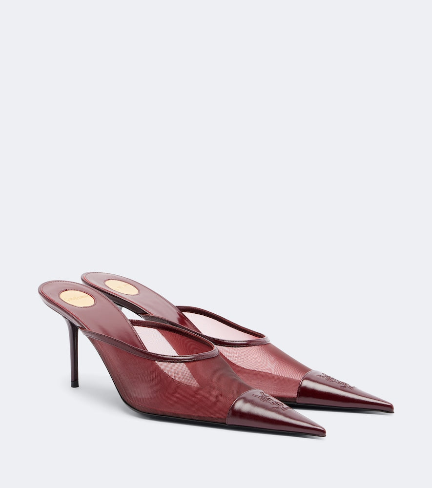 Saint Laurent Renee mesh and leather mules (Burgundy) - Mid Heel Pumps
