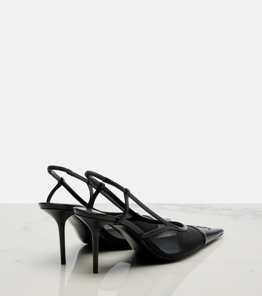 Saint Laurent Renee mesh and leather slingback pumps in Black - Mid Heel Pumps