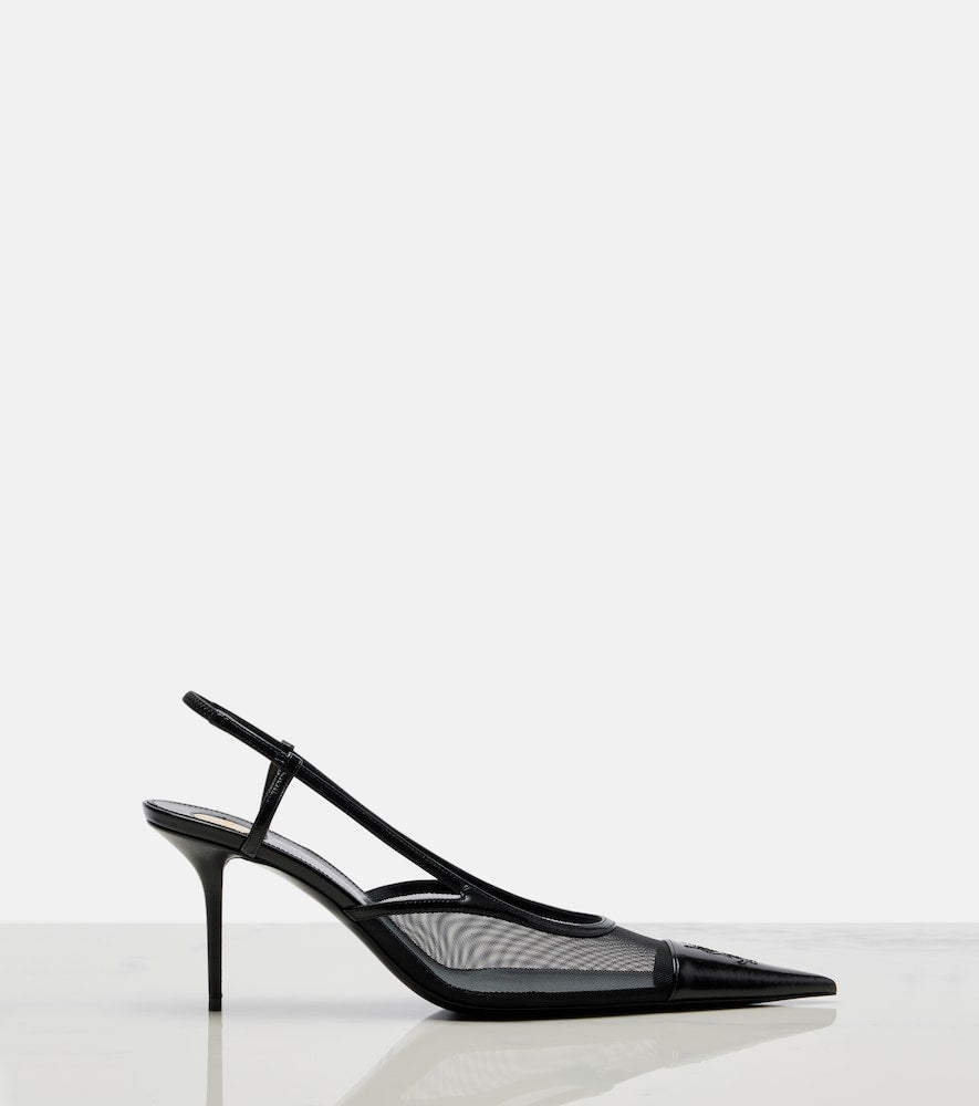 Saint Laurent Renee mesh and leather slingback pumps in Black - Mid Heel Pumps