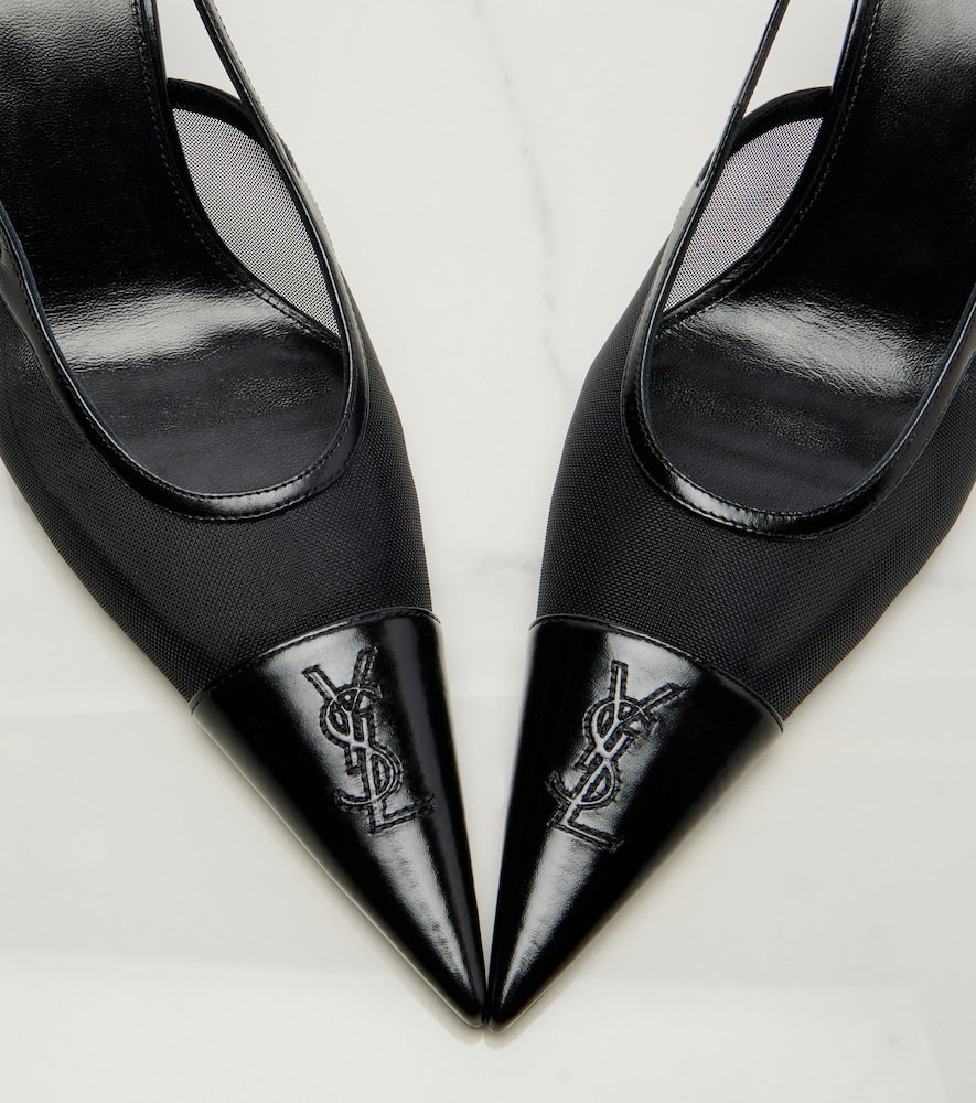 Saint Laurent Renee mesh and leather slingback pumps in Black - Mid Heel Pumps