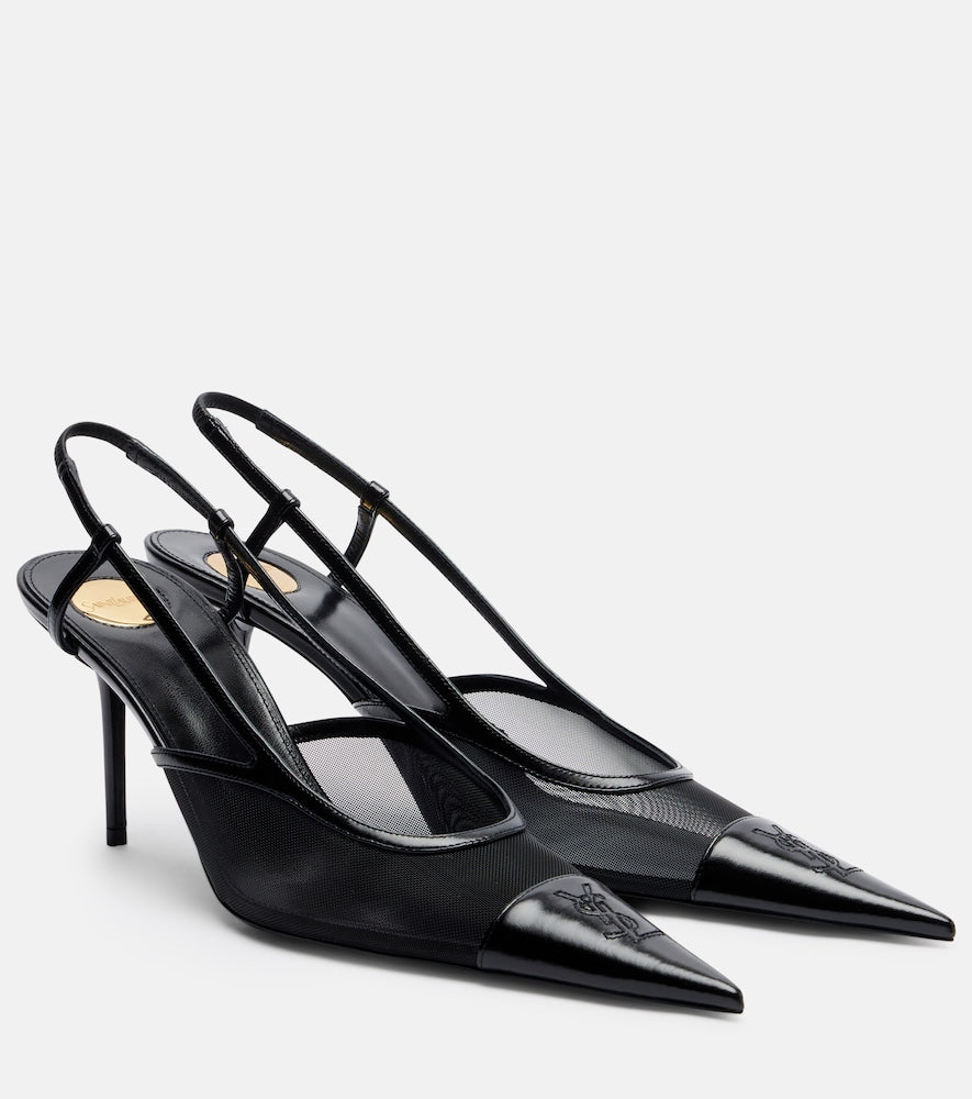 Saint Laurent Renee mesh and leather slingback pumps in Black - Mid Heel Pumps