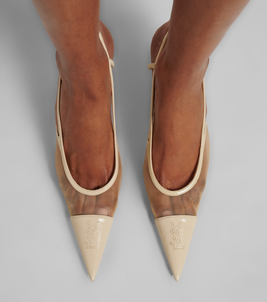 Saint Laurent Renee mesh and leather slingback pumps - White Mid Heel Pumps