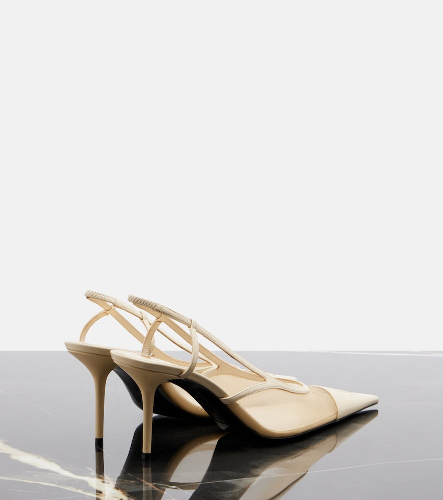 Saint Laurent Renee mesh and leather slingback pumps - White Mid Heel Pumps