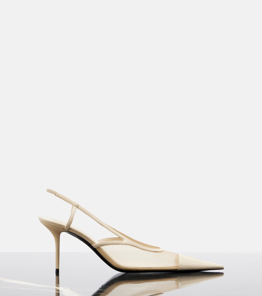 Saint Laurent Renee mesh and leather slingback pumps - White Mid Heel Pumps