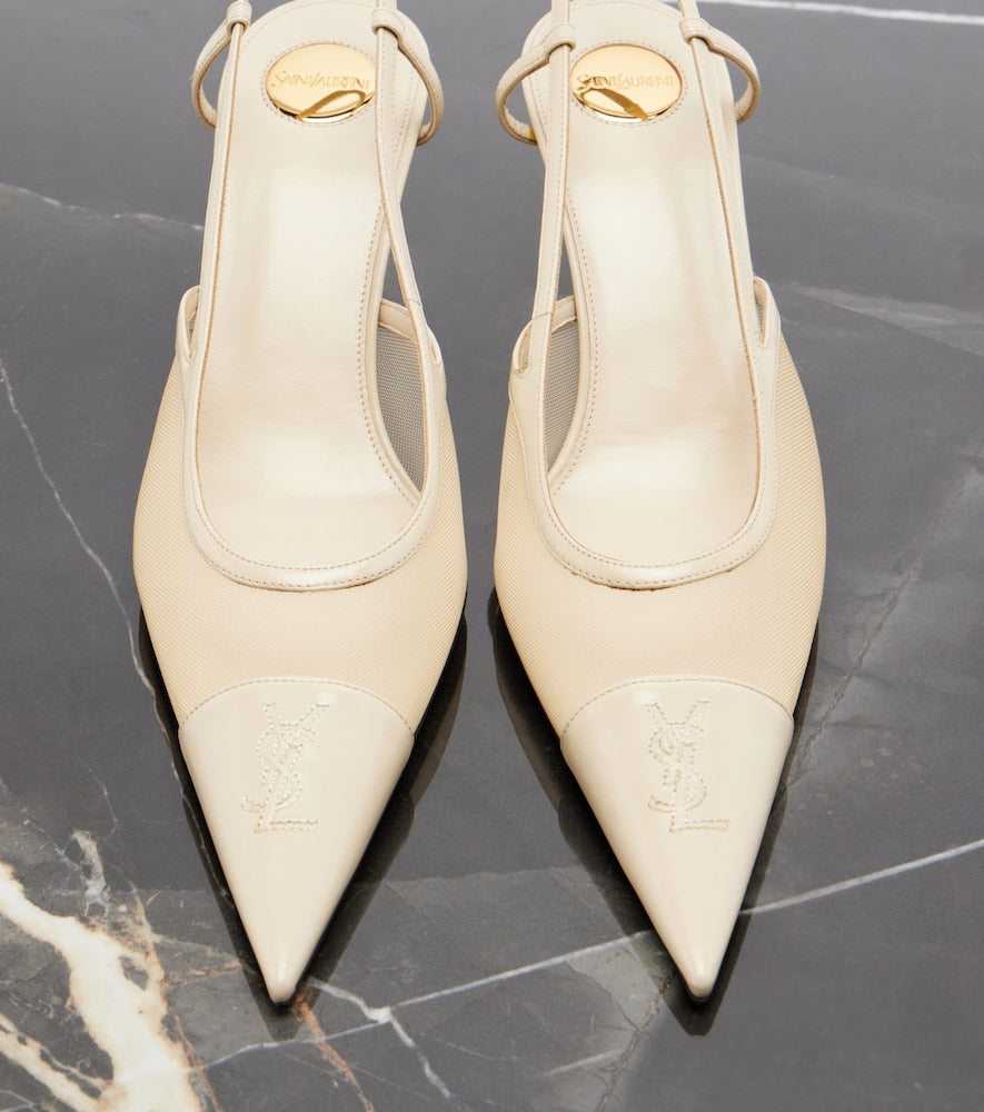 Saint Laurent Renee mesh and leather slingback pumps - White Mid Heel Pumps