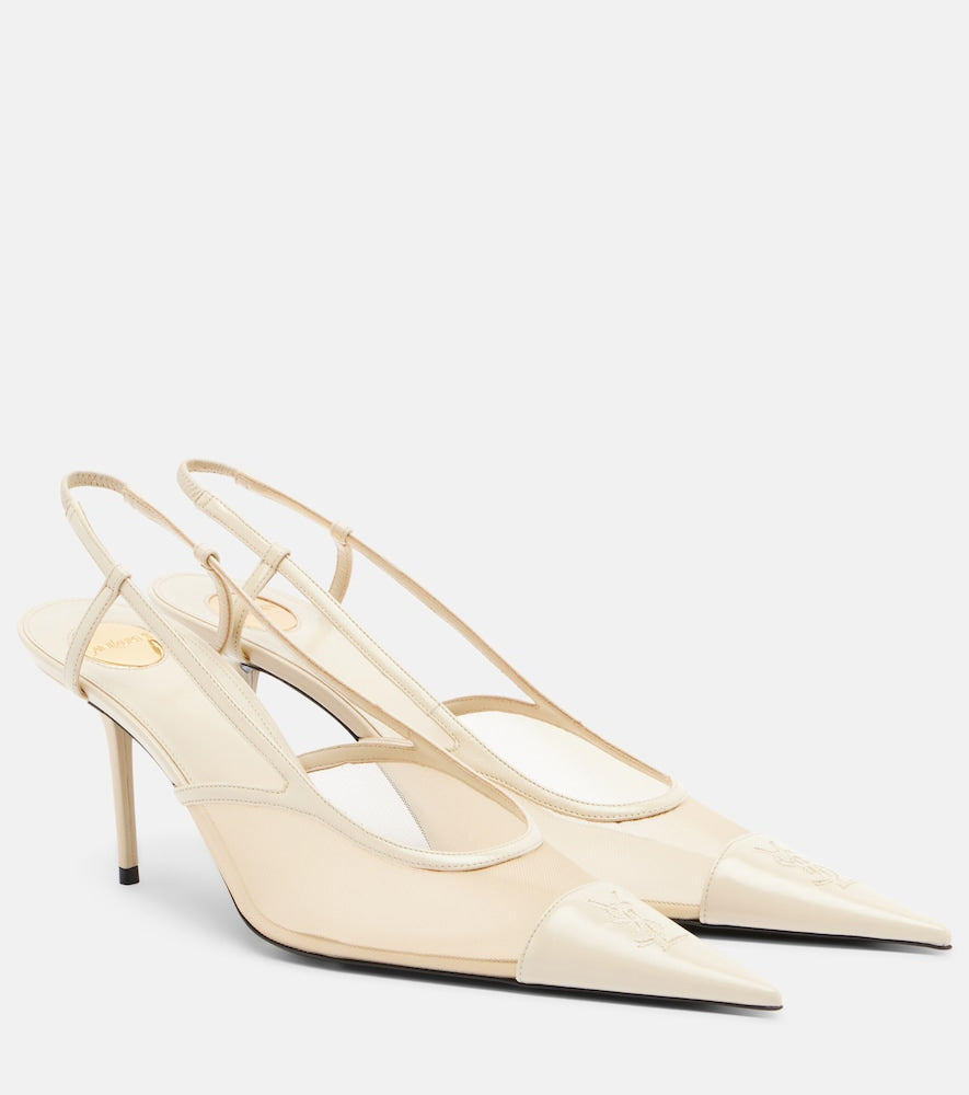 Saint Laurent Renee mesh and leather slingback pumps - White Mid Heel Pumps