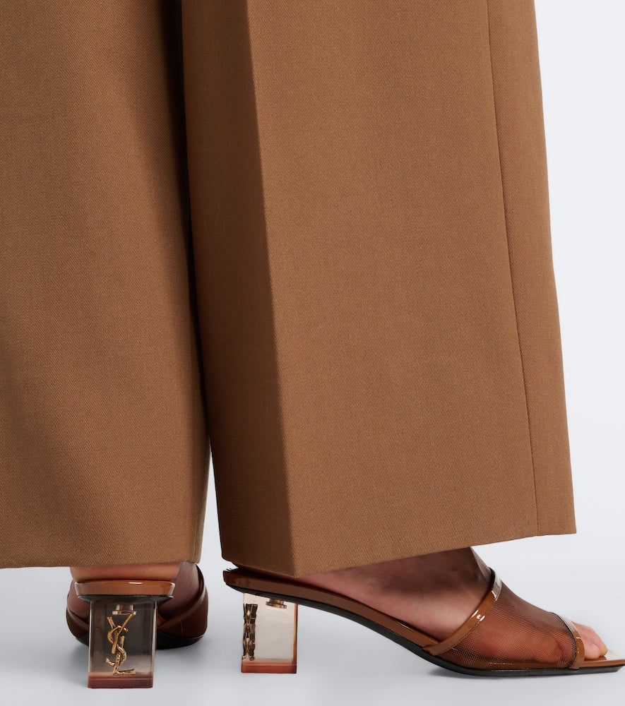 Saint Laurent Sip patent leather-trimmed mesh mules in Brown - Mid Heel Sandals