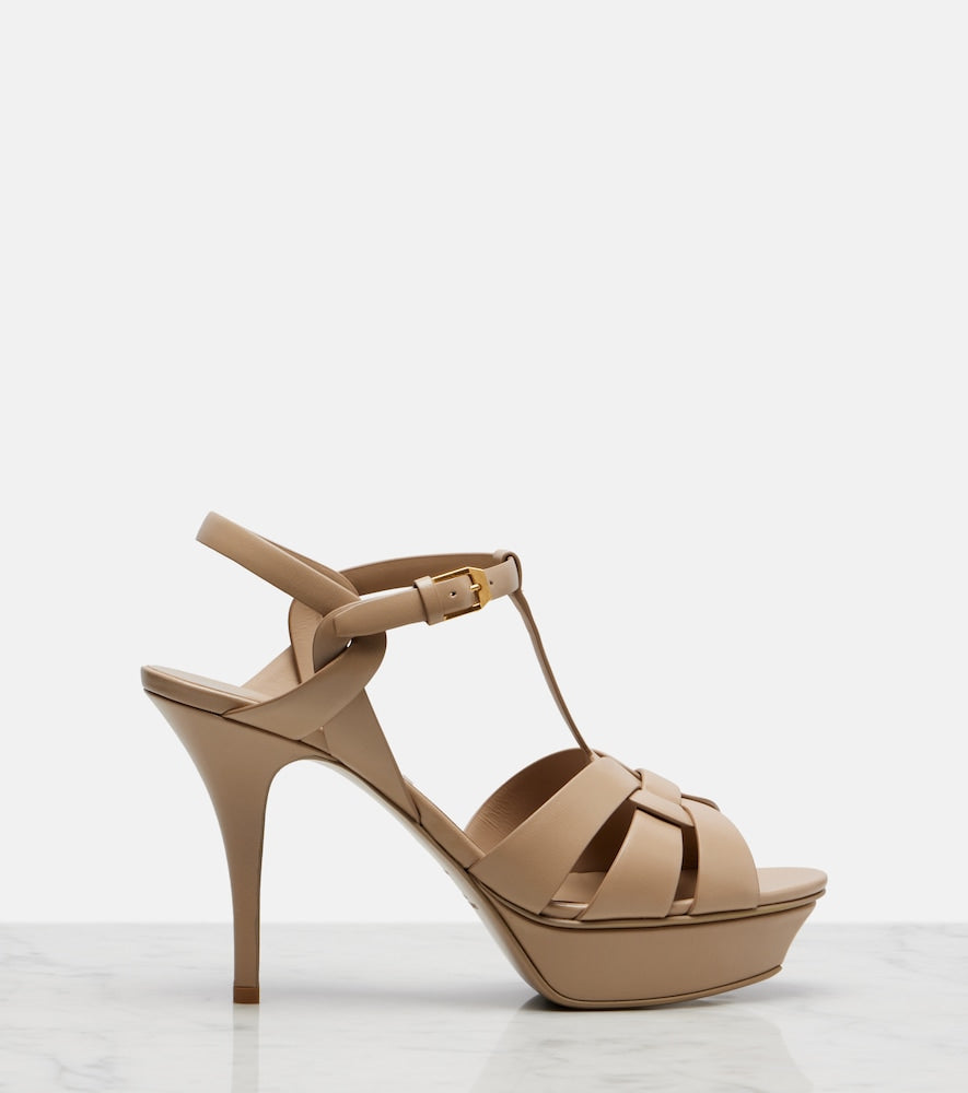 Saint Laurent Tribute 105 leather platform sandals - Beige Heeled Sandals