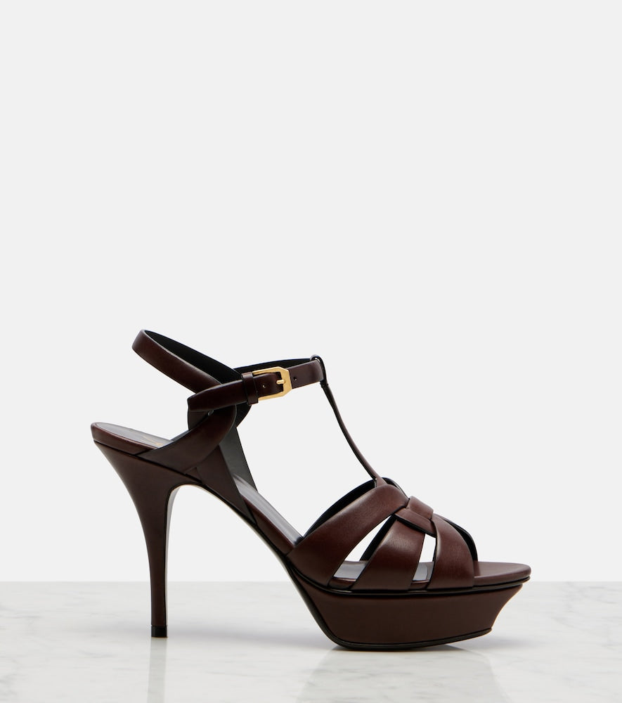 Brown Saint Laurent Tribute leather platform sandals - Heeled Sandals