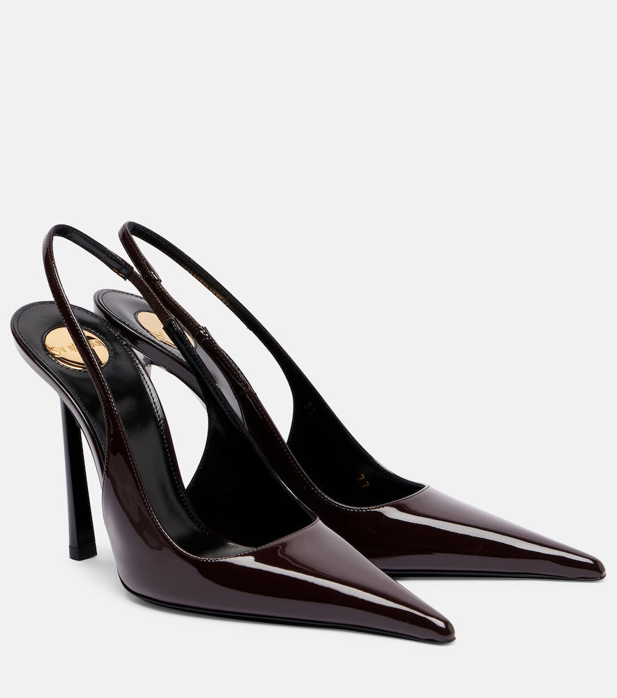 Brown Saint Laurent Vendome patent leather slingback pumps - High-Heel Pumps