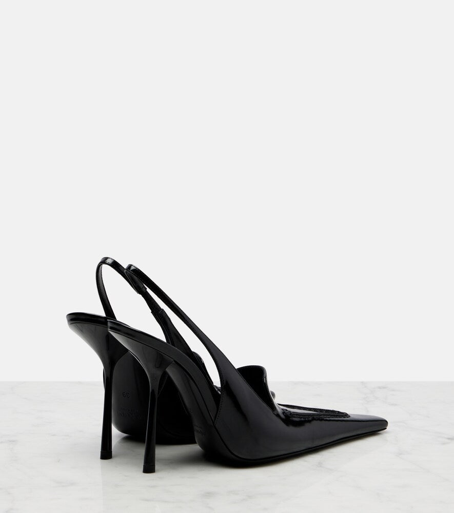 Saint Laurent Voltaire glazed leather slingback pumps in Black - Mid Heel Pumps